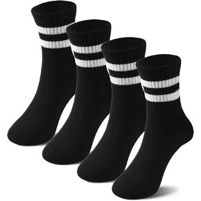 BONNAGEL Kids Athletic Crew Socks Boys Girls White Black Dress Socks Cotton School Uniform Socks 4Pairs