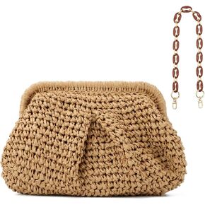 Straw Clutch Purse for Women Small Straw Dumpling Clutch Bag Summer Beach Woven Clutch Wicker Crossbody Purses