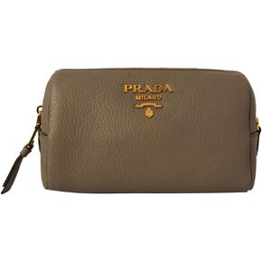 Prada Vitello Daino Leather Argilla Grey Leather Clutch 1ND004