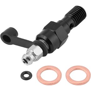 Banjo Bolt Bleed Screw, M10 x 1.0mm Motorcycle Brake Master Cylinder Caliper Bleed Screw Nipple Banjo Bolt + Dust (Black)