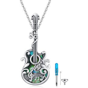 Guitar Urn Necklace For Ashes 925 Sterling Silver Music Guitar Pendant,Guitarist Cremation Keepsake Jewelry Gifts For Music Lover