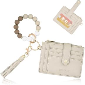 Silicone Bracelet Keychain Wallet for Women Wristlet Card Holder Slim RFID Wallet with Zipper Pocket