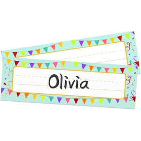 WaaHome Name Plates 36pcs, School Bus Smile Design, Personalized Desk Name Tags Plates Stickers for Classroom, Kindergarten Elementary Teacher Supplies