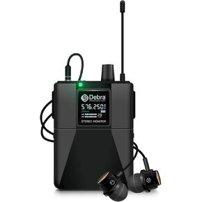 D Debra PRO ST-102 UHF Stereo Wireless in Ear Monitor System,Wireless IEM with Bodypacks and Headsets,530-580Mhz Transmitter and Receiver,Ideal for Stage,Studio,Speech(1 Bodypack with Transmitter)