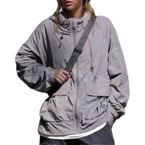 Women's Lightweight Waterproof Jacket Zipper Up Rain Coat Suncreen Windproof Hooded Athletic Jacket with Pockets