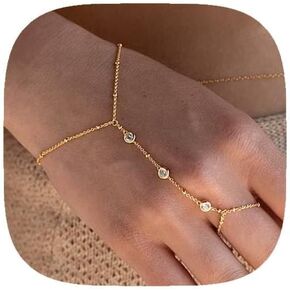Hand Chain Bracelet Gold Ring Ring Bracelets Hand Chain Dainty Non Tarnish Beach Summer Rhinestone Finger Jewelry Stuff Trendy Gifts for Women Teen Girls