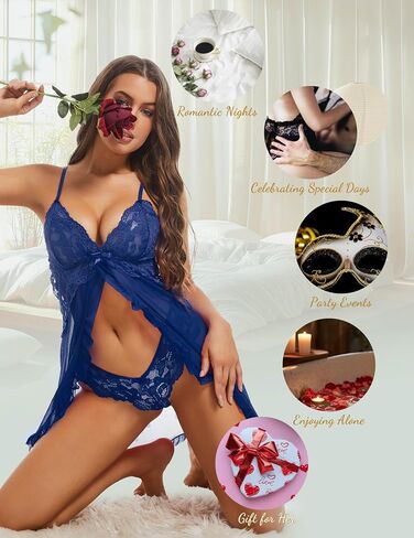 Sexy Lingerie Set 2 Piece for Women, Lace Kimono Robe with with Lace Babydoll Dress in Saudi Arabia
