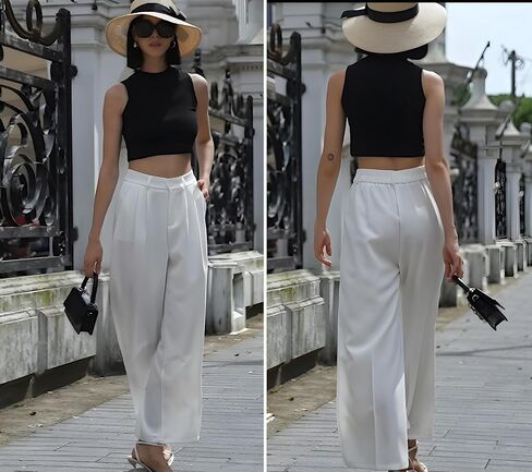 MGWDT Women's Wide Leg Pants Business Casual for Work High Elastic Waisted Dress Pants in Saudi Arabia
