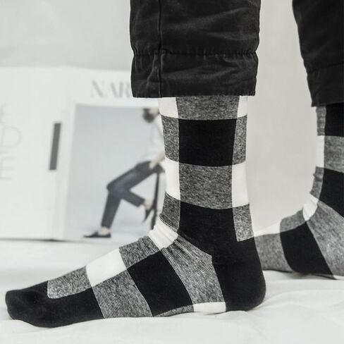 Buffalo-Plaid-Cotton-Socks - Check Crew Socks Hiking Casual Warm Socks 2-pairs Fit for women in Saudi Arabia
