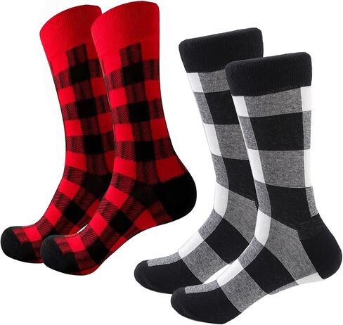 Buffalo-Plaid-Cotton-Socks - Check Crew Socks Hiking Casual Warm Socks 2-pairs Fit for women in Kuwait