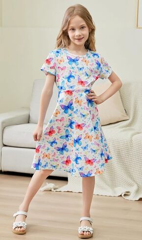 RAISEVERN Toddler Girls Dresses Short Sleeve Casual Midi Sundress 4-9T in Saudi Arabia
