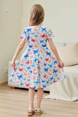 RAISEVERN Toddler Girls Dresses Short Sleeve Casual Midi Sundress 4-9T in Saudi Arabia
