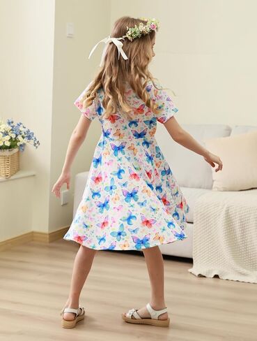 RAISEVERN Toddler Girls Dresses Short Sleeve Casual Midi Sundress 4-9T in Saudi Arabia