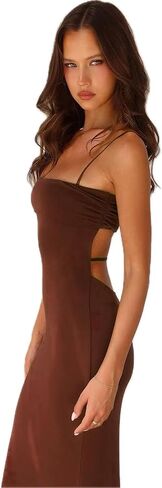 Women's Cutout Backless Maxi Dress Sexy Sleeveless Tight Slip Spaghetti Strap Long Dresses in Saudi Arabia