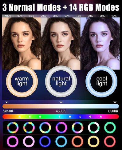 Selfie Ring Light with Stand and Phone Holder, RGB 10'' Ringlight for Photography/YouTube/Video Recording/Vlogs/Makeup/Live Stream/TikTok in Saudi Arabia