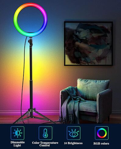 Selfie Ring Light with Stand and Phone Holder, RGB 10'' Ringlight for Photography/YouTube/Video Recording/Vlogs/Makeup/Live Stream/TikTok in Saudi Arabia