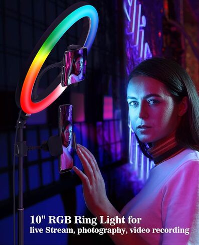 Selfie Ring Light with Stand and Phone Holder, RGB 10'' Ringlight for Photography/YouTube/Video Recording/Vlogs/Makeup/Live Stream/TikTok in Saudi Arabia
