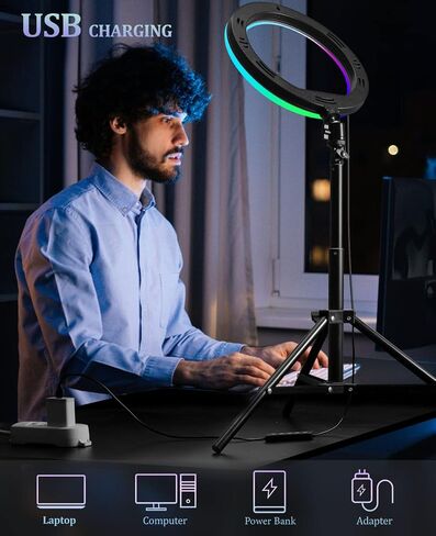 Selfie Ring Light with Stand and Phone Holder, RGB 10'' Ringlight for Photography/YouTube/Video Recording/Vlogs/Makeup/Live Stream/TikTok in Saudi Arabia