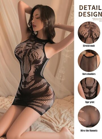 ADSEXY شبكة صيد السمك الملابس الداخلية للنساء شبكة قميص بيبي دول ارتداءها الدانتيل ثوب النوم الملابس الداخلية السوداء in Kuwait