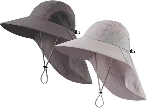 LLmoway Wide Brim Sun Hat with Neck Flap for Men Women Summer Outdoor UV Protection Breathable Fishing Hats with Strap in Saudi Arabia