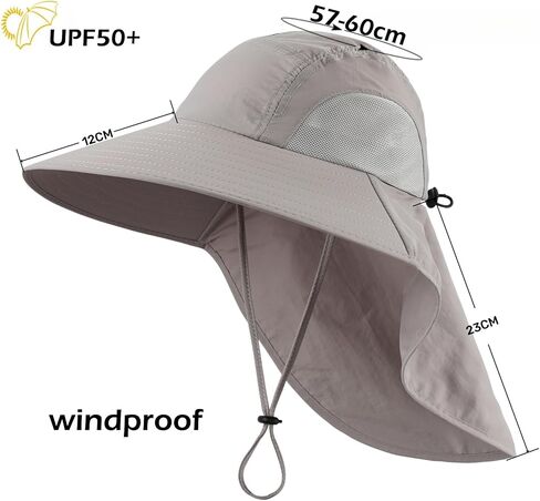 LLmoway Wide Brim Sun Hat with Neck Flap for Men Women Summer Outdoor UV Protection Breathable Fishing Hats with Strap in Saudi Arabia