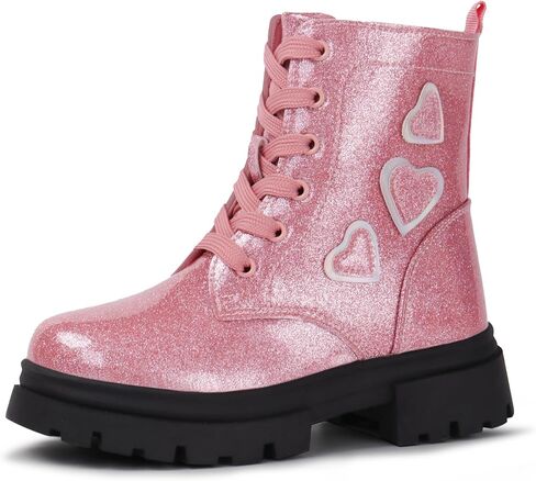 Tobfis Kids Girls Fashion أحذية العمل القتالية اللامعة بسحاب جانبي أحذية الكاحل (طفل صغير/طفل صغير/طفل كبير) in Saudi Arabia