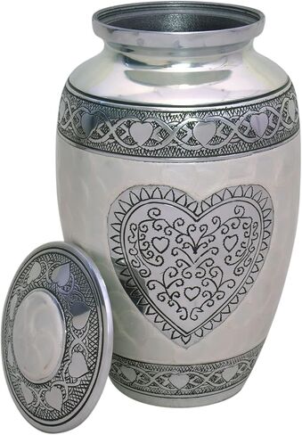 hlc urns Heart Cremation Urn - جرة جنازة للرماد البشري - جرة الدفن مع نقش مفصل - 100٪ ألومنيوم - حجم كبير للبالغين يصل إلى 200 رطل in Kuwait