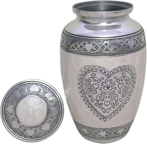 hlc urns Heart Cremation Urn - جرة جنازة للرماد البشري - جرة الدفن مع نقش مفصل - 100٪ ألومنيوم - حجم كبير للبالغين يصل إلى 200 رطل in Kuwait