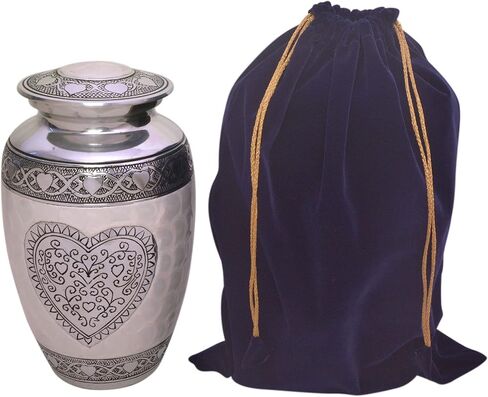 hlc urns Heart Cremation Urn - جرة جنازة للرماد البشري - جرة الدفن مع نقش مفصل - 100٪ ألومنيوم - حجم كبير للبالغين يصل إلى 200 رطل in Kuwait