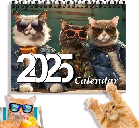 2025 Stylish Cats Calendar，2025 Wall Calendar，Cat Calendar， Funny Wall Calendar - Cat-Themed Home Decoration， Cat Fashion Calendar For Cat Lover in Kuwait