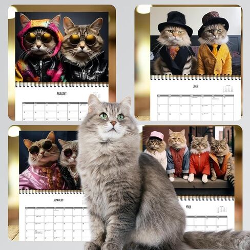 2025 Stylish Cats Calendar，2025 Wall Calendar，Cat Calendar， Funny Wall Calendar - Cat-Themed Home Decoration， Cat Fashion Calendar For Cat Lover in Kuwait