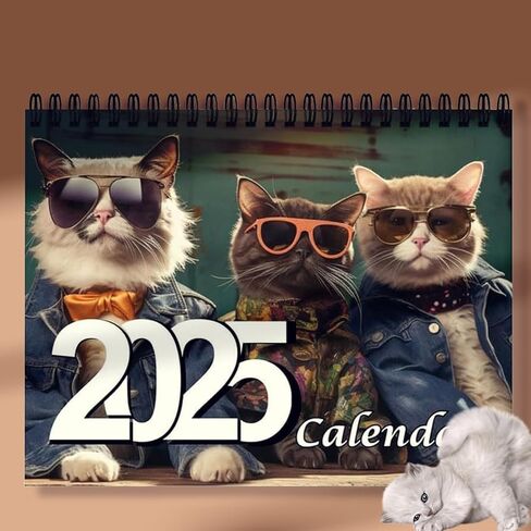 2025 Stylish Cats Calendar，2025 Wall Calendar，Cat Calendar， Funny Wall Calendar - Cat-Themed Home Decoration， Cat Fashion Calendar For Cat Lover in Kuwait