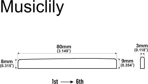 سرج على شكل عظمة جيتار كلاسيكي من Musiclily مكون من 6 أوتار، DJ-02 80x3x9 ملم (عبوة من قطعتين) in Kuwait