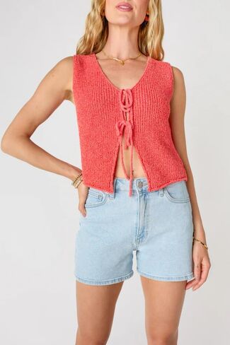 سترة نسائية ذات ربطة عنق أمامية من الكروشيه Y2k بدون أكمام، ملابس خروج عصرية in Kuwait