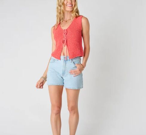 سترة نسائية ذات ربطة عنق أمامية من الكروشيه Y2k بدون أكمام، ملابس خروج عصرية in Kuwait