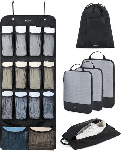 BAGSMART Hanging Compression Packing Cubes for Closet Organizers And Storage, 6 Set Suitcase Organizer Bags Set, Cruise Travel Essentials for Women, Black in Saudi Arabia
