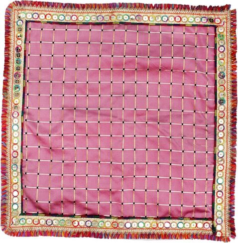 قماش My God Gift Puja Aasan/Puja Aasan Kapda/Puja Chowki Altar Cloth للمنزل والماندر/المعبد/الإله/الإلهة مع التطريز (أرجواني، 18 × 18 بوصة) مادة حرير in Saudi Arabia