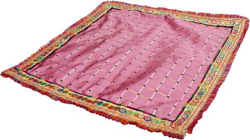 قماش My God Gift Puja Aasan/Puja Aasan Kapda/Puja Chowki Altar Cloth للمنزل والماندر/المعبد/الإله/الإلهة مع التطريز (أرجواني، 18 × 18 بوصة) مادة حرير in Saudi Arabia