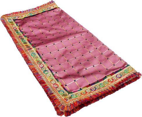 قماش My God Gift Puja Aasan/Puja Aasan Kapda/Puja Chowki Altar Cloth للمنزل والماندر/المعبد/الإله/الإلهة مع التطريز (أرجواني، 18 × 18 بوصة) مادة حرير in Saudi Arabia