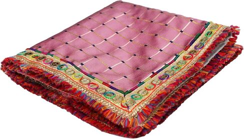 قماش My God Gift Puja Aasan/Puja Aasan Kapda/Puja Chowki Altar Cloth للمنزل والماندر/المعبد/الإله/الإلهة مع التطريز (أرجواني، 18 × 18 بوصة) مادة حرير in Saudi Arabia