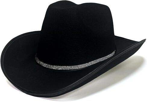 Black Cowboy Hat with Rhinestone Band Black Cowboy Hats for Women Bachelor Party Halloween Christmas in Saudi Arabia