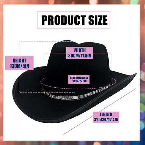 Black Cowboy Hat with Rhinestone Band Black Cowboy Hats for Women Bachelor Party Halloween Christmas in Saudi Arabia