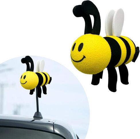 Bee Car Antenna Toppers، سقف السيارة جميل الوجه تلعثم النحل كرات الهوائي ملصقات الديكور، EVA مضحك لطيف العسل قبعة هوائي النحل للمركبات، اكسسوارات السيارات العالمية (الأزرق، وميض) in Saudi Arabia