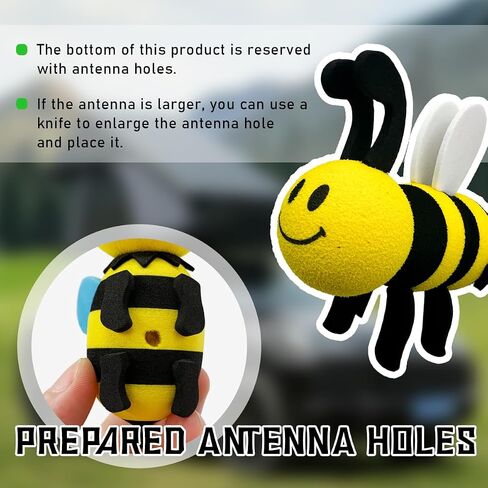 Bee Car Antenna Toppers، سقف السيارة جميل الوجه تلعثم النحل كرات الهوائي ملصقات الديكور، EVA مضحك لطيف العسل قبعة هوائي النحل للمركبات، اكسسوارات السيارات العالمية (الأزرق، وميض) in Saudi Arabia