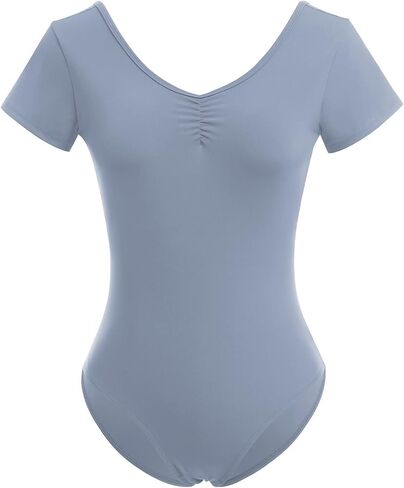 AFAVOM Dance Leotards for Women Short Sleeve Lace Ballet Leotards Mesh Lace Wrap V-backless Bodysuit Gymnastics Leotards Tops in Saudi Arabia
