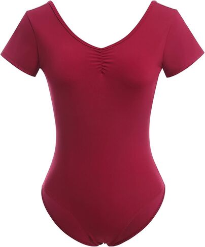 AFAVOM Dance Leotards for Women Short Sleeve Lace Ballet Leotards Mesh Lace Wrap V-backless Bodysuit Gymnastics Leotards Tops in Saudi Arabia