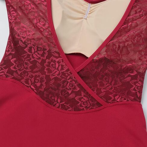 AFAVOM Dance Leotards for Women Short Sleeve Lace Ballet Leotards Mesh Lace Wrap V-backless Bodysuit Gymnastics Leotards Tops in Saudi Arabia