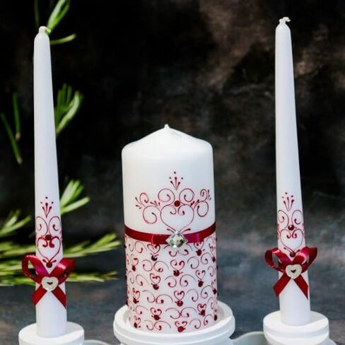 Unity Candles for Wedding Ceremony - Unity Decorative Wedding Candle Set of 3 Red Ceremonial Candles - 6" Pillar & 2 10" Tapers Candles - Family Marriage Unity Candle Set Wedding Table Centerpiece in Saudi Arabia