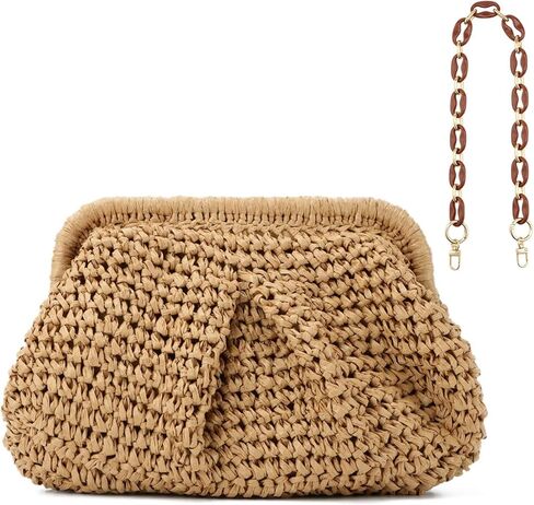 Straw Clutch Purse for Women Small Straw Dumpling Clutch Bag Summer Beach Woven Clutch Wicker Crossbody Purses in Saudi Arabia