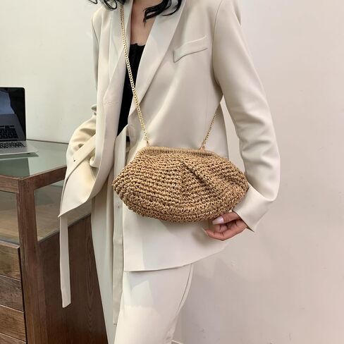 Straw Clutch Purse for Women Small Straw Dumpling Clutch Bag Summer Beach Woven Clutch Wicker Crossbody Purses in Saudi Arabia